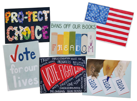 GOTV Postcards, 100 pc Mixed Set, Women's Rights, Voting Rights, Banned Books, VOTE postcards
