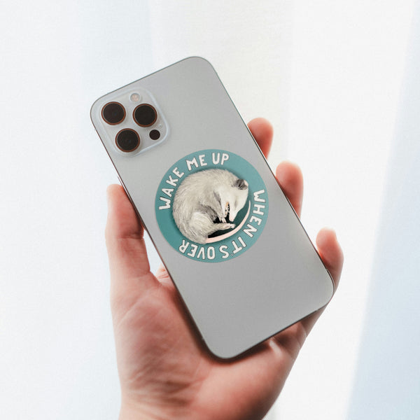 Opossum "Wake Me Up When It's Over" 2.5" Waterproof Water Bottle Sticker
