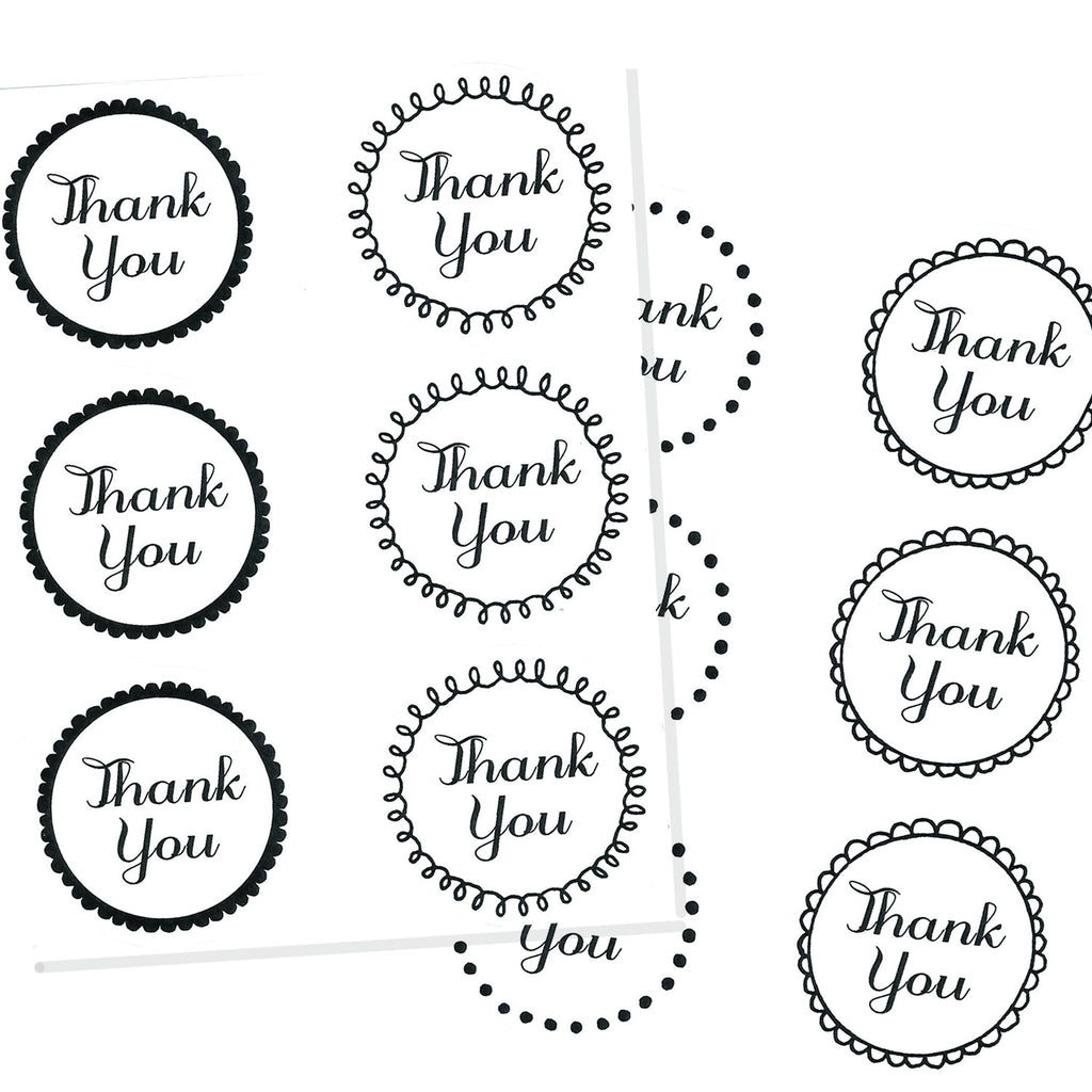 black and white thank you stickers