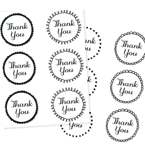 black and white thank you stickers