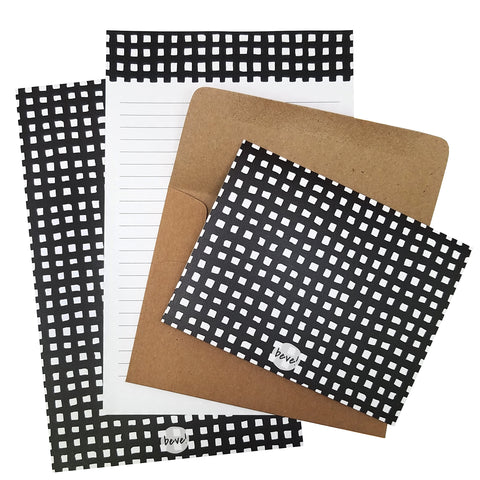 Black Gingham Letter Writing Stationery Set