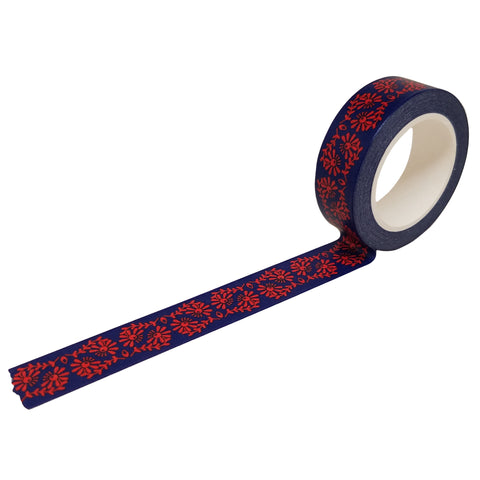 Red Folk Embroidery on Navy Washi Tape