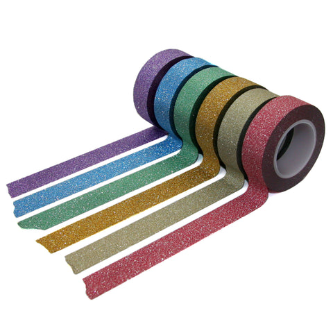 Set of Solid Rainbow Color Glitter Tape