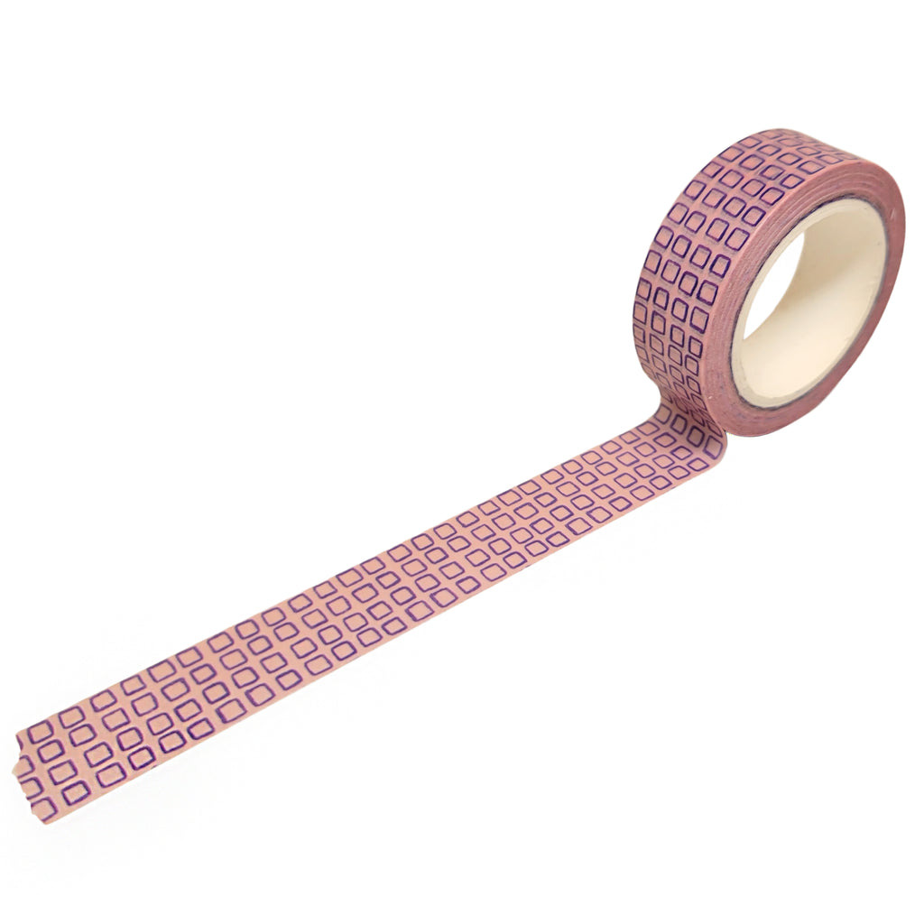 Blue Grid Squares on Light Pink Washi Tape