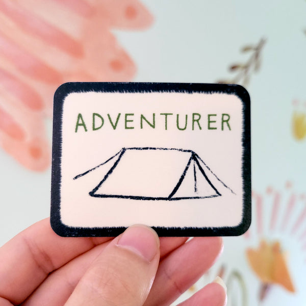 Adventure Patch Vinyl Sticker, Hand-Drawn Camping Waterproof Decal