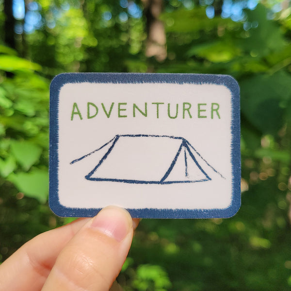Adventure Patch Vinyl Sticker, Hand-Drawn Camping Waterproof Decal