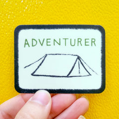 Adventure Patch Vinyl Sticker, Hand-Drawn Camping Waterproof Decal
