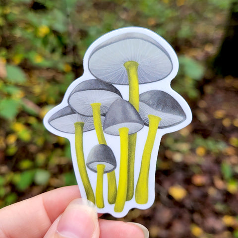 Green and Grey Mushroom Vinyl Sticker, 3", Waterproof, Matte