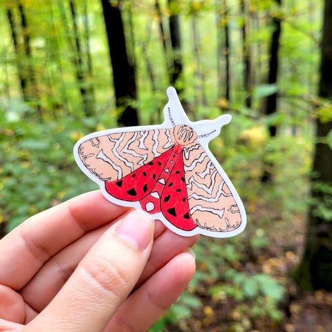 Pink Tiger Moth Vinyl Sticker, 3", Waterproof Water Bottle Sticker, Matte