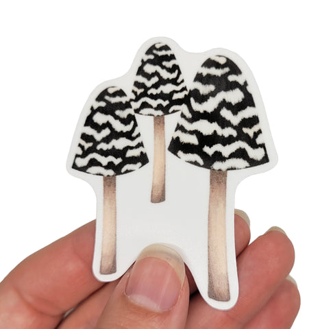 Black and White Mushroom Vinyl Sticker, 3", Waterproof, Matte