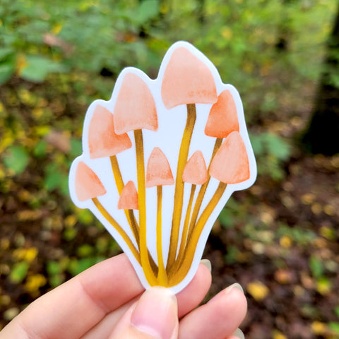 Pink Mushroom Vinyl Sticker, 3", Waterproof, Matte