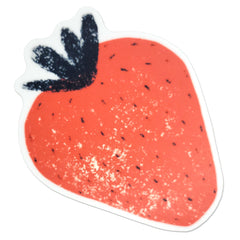 Strawberry Vinyl Sticker in Reddish Pink and Navy Textured Illustration, Water Resistant