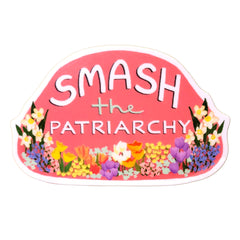Smash the Patriarchy Pink Floral Vinyl Sticker, 3x2"