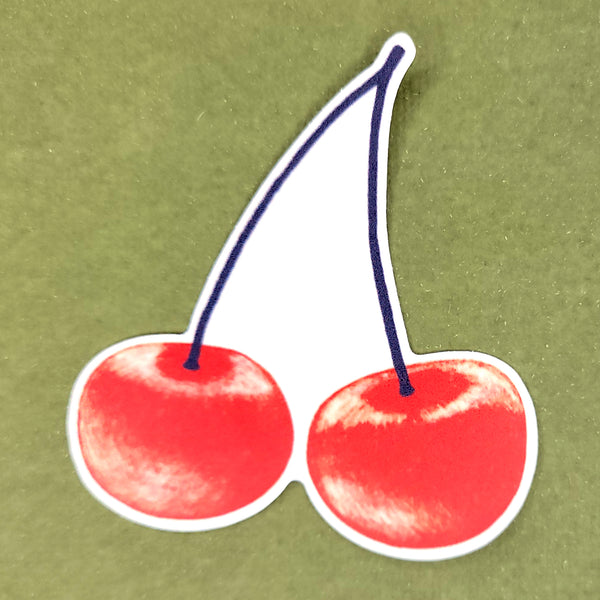 Cherry Vinyl Sticker in Red and Navy Textured Illustration, Waterproof