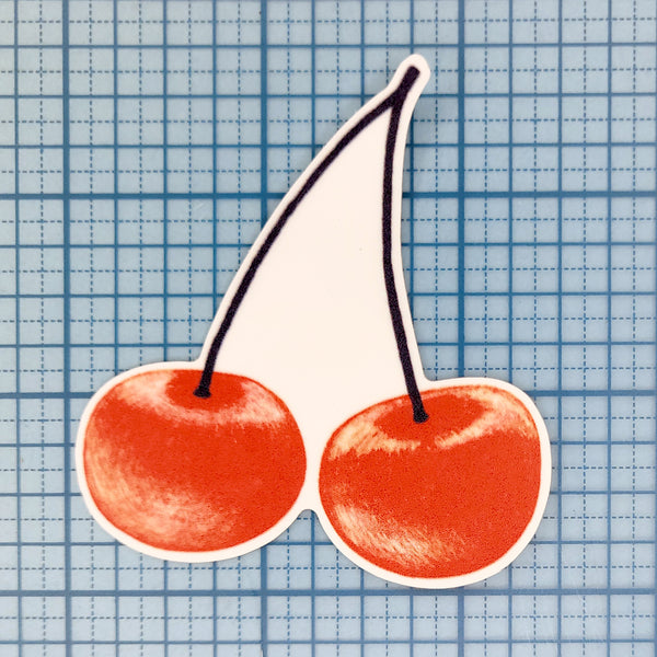 Cherry Vinyl Sticker in Red and Navy Textured Illustration, Waterproof