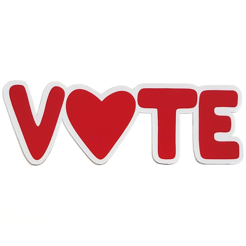 VOTE with Heart O Sticker in Red on Water Resistant Sticker Scale Photo