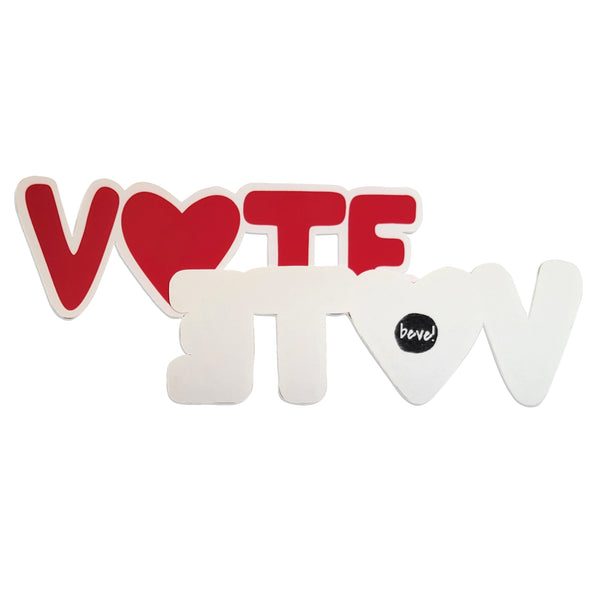 Red VOTE sticker with heart "O" 4" Water resistant Sticker