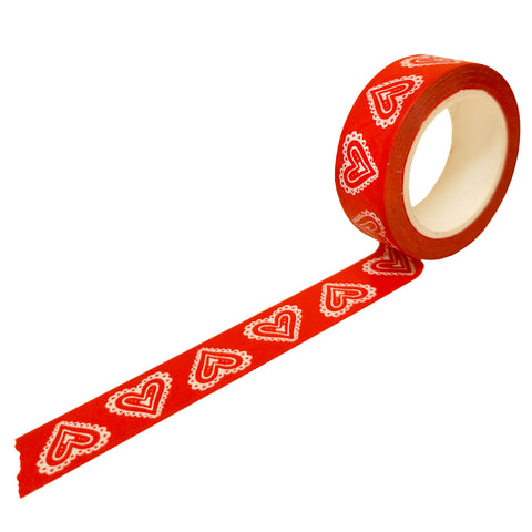 Folk Print Valentine Heart Washi Tape in Red and White