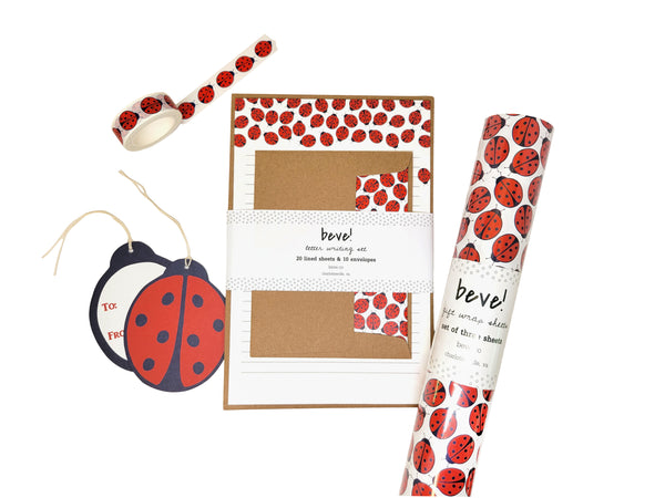 red and navy ladybug letter set gift wrap washi tape ladybug tags
