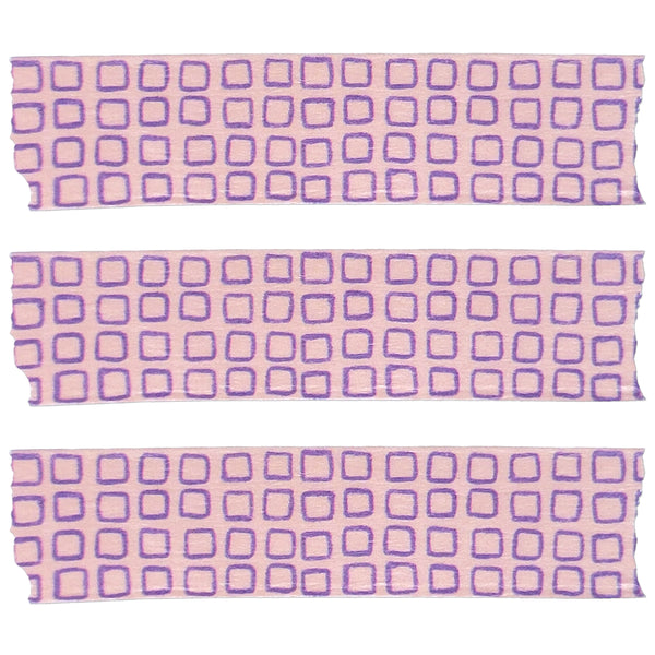 Pink Grid - Bold Blue Grid on Pink Washi Tape, 10m, Retro