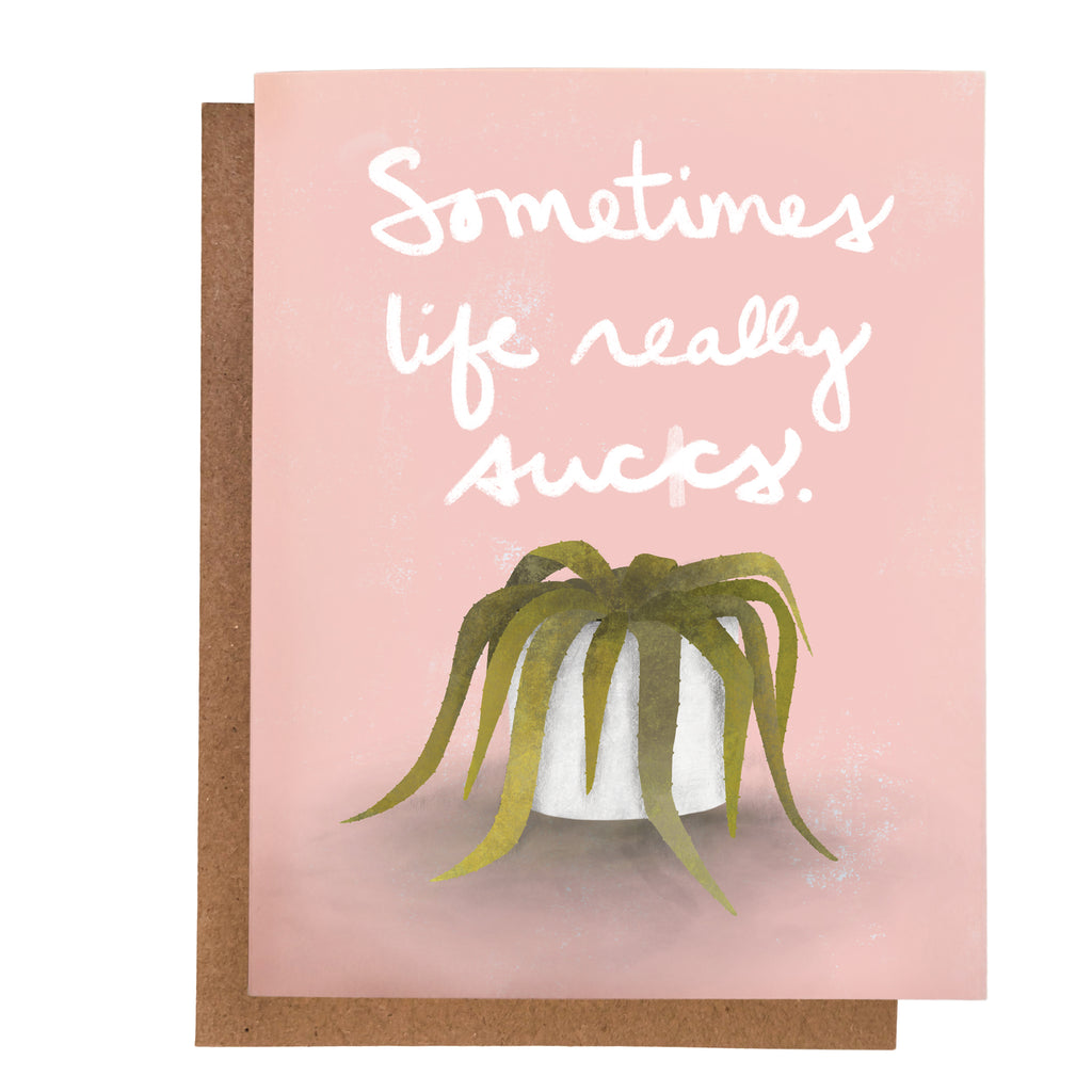 Dead Plant Empathy Card on Pink