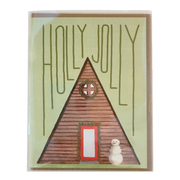 A-Frame with Snowman on Green with Holly Jolly Message Christmas Card Packaging Photo