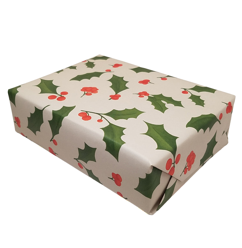 Holly Gift Wrapping Paper in Red and Green