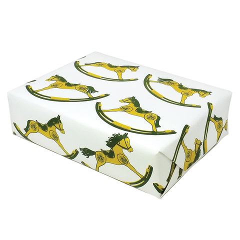 CLOSEOUT, 75% OFF - Rocking Horse Gift Wrap in Green and Yellow