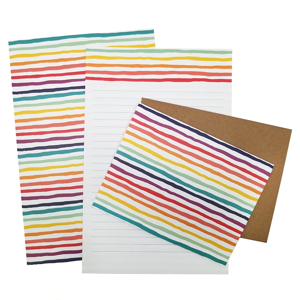 Rainbow Striped Letter Writing Stationery Set